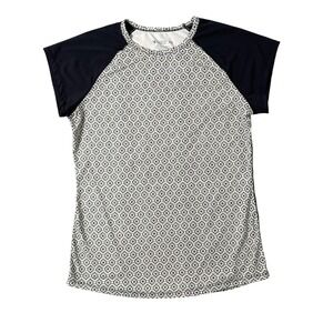 Carve Designs Swim Top Womens Medium Navy Geometric Short Sleeve Rash Guard